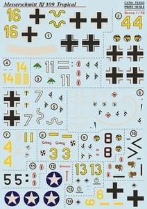 Print Scale 1/72 Messerschmitt Bf-109 Tropical Water-slide Decal - Bild 1 von 1