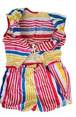 Mameluco corto vintage a rayas desmontable multicolor para mujer talla pequeña Foto 1 de 4