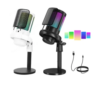 80dB Microphone Gaming Live Stream Condenser Podcast Mic RGB Light Effect - Picture 1 of 24