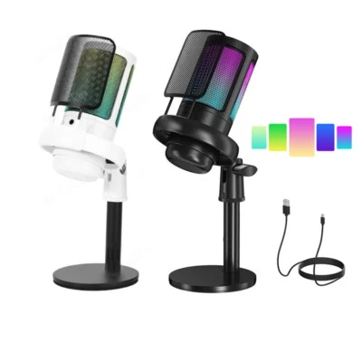 80dB Microphone Gaming Live Stream Condenser Podcast Mic RGB Light Effect - Image 1 of 4