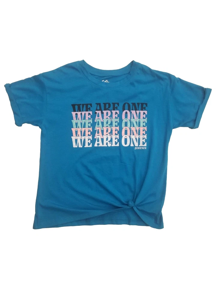 Justice девочек синий блеск мы один короткий рукав футболка футболка - Изображение 1 из 1