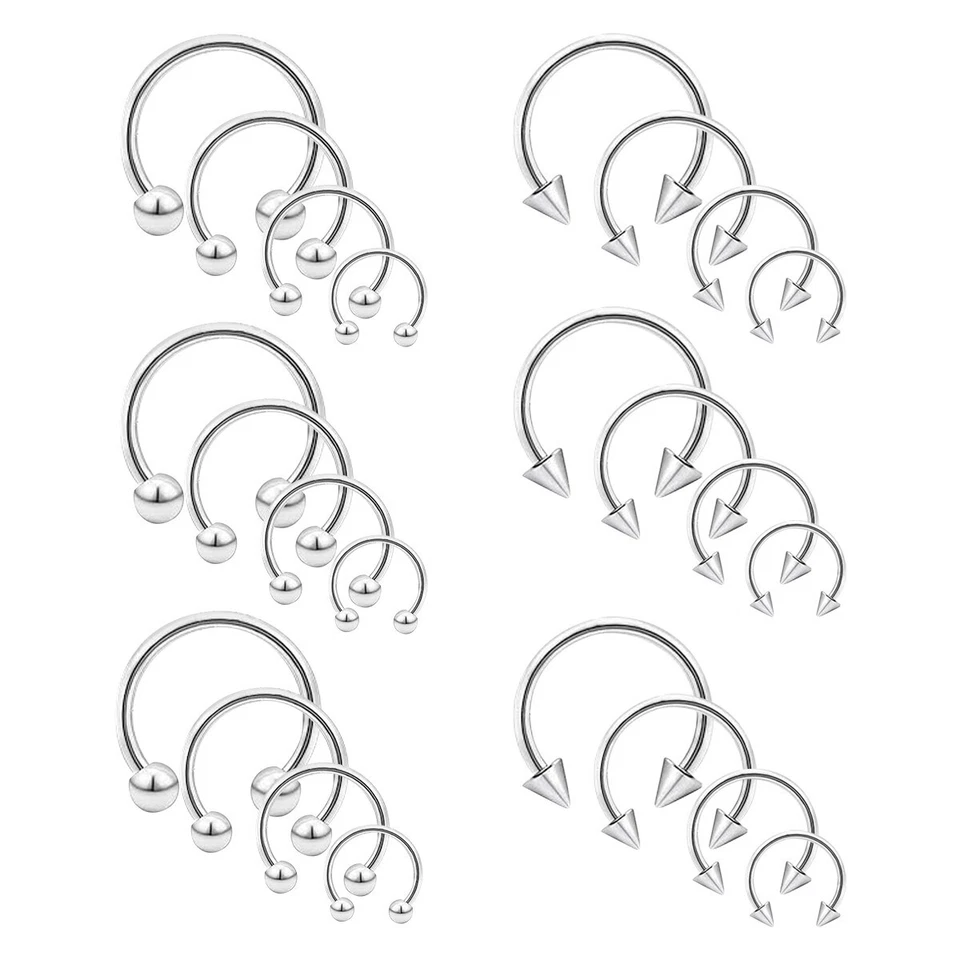 8-24Pcs 16G 14G Circular Barbell Horseshoe Rings Lip Septum Piercing Earrings - Image 1 of 4