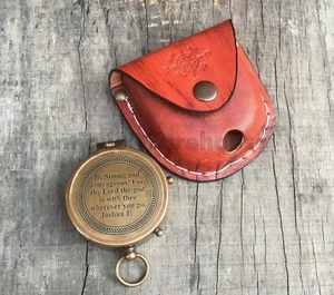 Nautical Antique Brass Finish Working Pocket Compass With Leather Case Gift - Picture 1 of 3