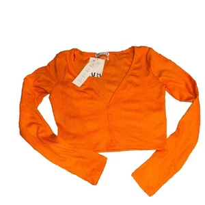 ZARA Women's Tight Fitting Fall Orange Cropped Cardigan Top size S NWT - Picture 1 of 3
