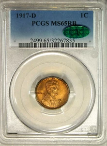 1917-D Lincoln Cent PCGS MS65RB CAC Lots of Red Luster Premium Quality #C287 - Picture 1 of 4