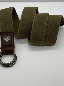 Aeropostale Men's Green Brown Canvas D Ring Belt w/ Leather Tabs Size M 40" end