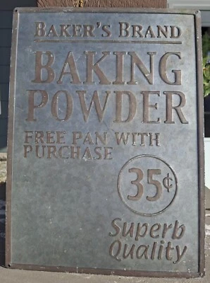 Bakers Brand Baking Powder Metal Tin Embossed Sign Bread Store Display Gas Oil - Image 1 of 4