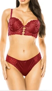 Women Sexy Satin Foral Lace Push Up Bra Sets Padded Lingerie Panties Set 34B - Picture 1 of 20