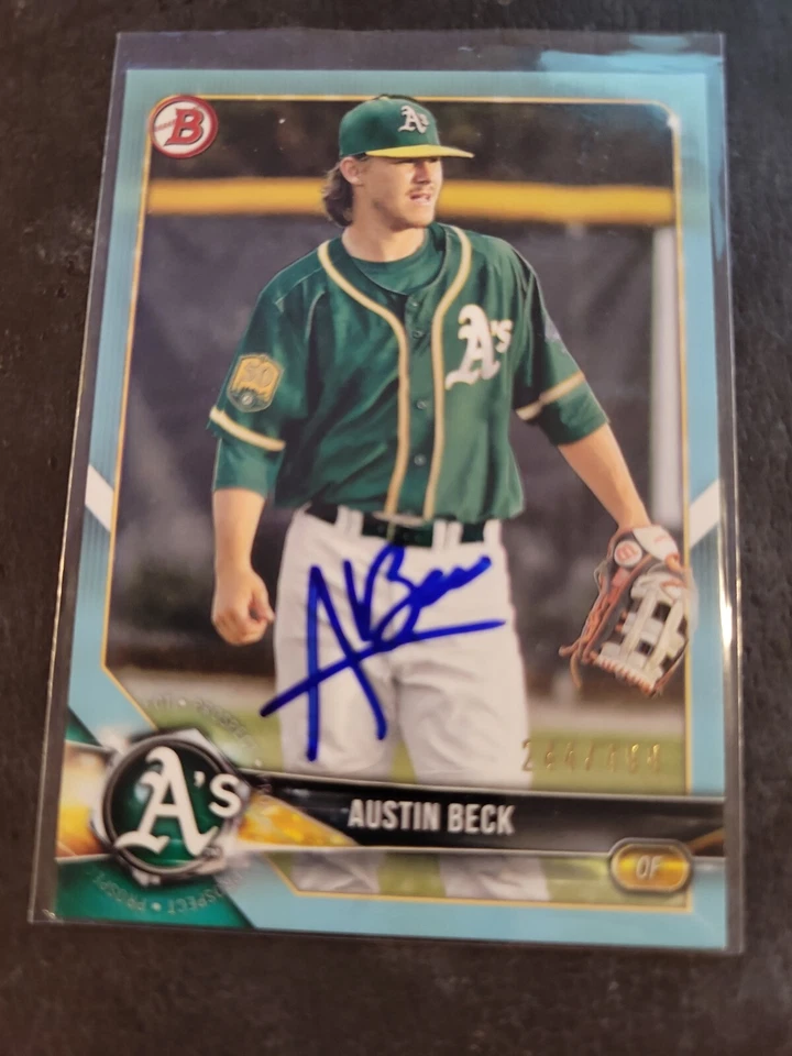 2018 Bowman Baseball Austin Beck RC Rookie Card Signed IP Auto /499 Sky Blue MLB - Image 1 of 2