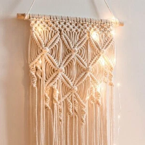 Tassle Macrame Woven Tapestry w/ Light Wall Hanging Bohemian Boho Home Art Decor - Picture 1 of 16