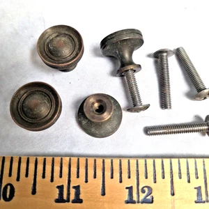 Vtg. Bullseye Knobs Set of 4 Round Dresser Drawer Cabinet Furniture Brass - Picture 1 of 6