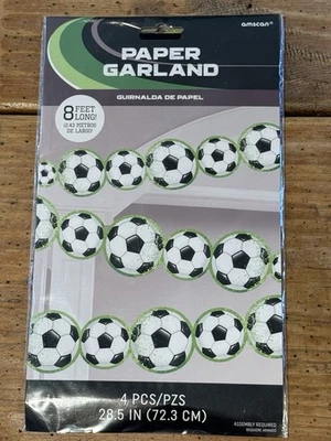 BOLA DE FÚTBOL Guirnalda de Papel 4 PIEZAS de 2 Pies MONTAJE Requerido AMSCAN Nuevo SELLADO Foto 1 de 4