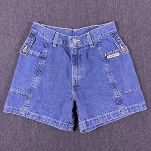 Vintage 90s Levis Kids Medium Wash Blue Denim Pockets Cropped Shorts Size 16 - Picture 1 of 12