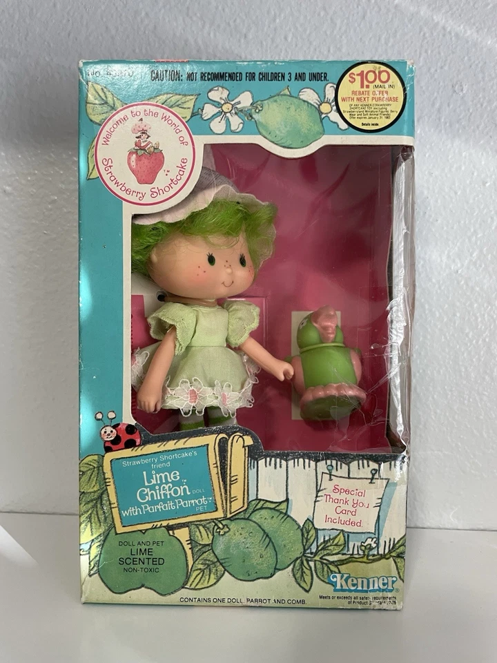 Vintage Kenner 1982 Strawberry Shortcake Friend Lime Chiffon Doll & Parrot 43970