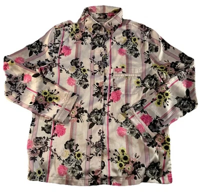 🩷🌷🖤Victoria's Secret атласный цветочный в полоску пижамы верхний розовый черный размер XS - Изображение 1 из 3