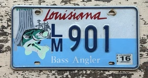 Old LA. Fishing Rare Vintage 2016 Louisiana Bass Angler license Plate LM 901 - Picture 1 of 2