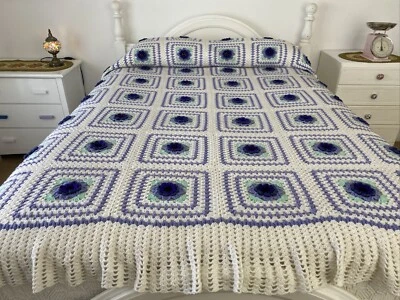 Colcha de ganchillo hecha a mano acrílico 3D floral abuela cuadrados 245 cm x 210 cm Foto 1 de 4