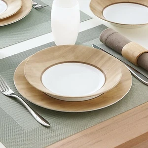 Luminarc Alpaga 18 piece Opal Glass Dinner Set Wood Design Dinnerware Tableware - Picture 1 of 9