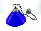 Hanging Chandelier Brass Chain Glass Opaline Blue From Office Living Room