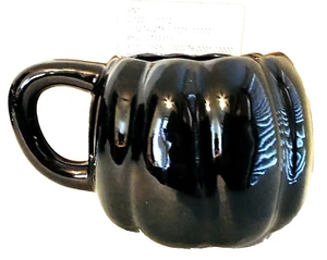 ANTHROPOLOGIE Halloween Becher Kürbisform schwarz Keramik NEU in BOX 14oz 5"H 4"W - Bild 1 von 8