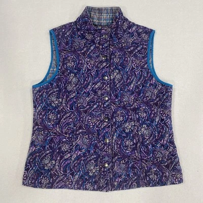 Chaleco acolchado para mujer S azul/púrpura cachemira a cuadros reversible cabaña boho abuela Foto 1 de 4