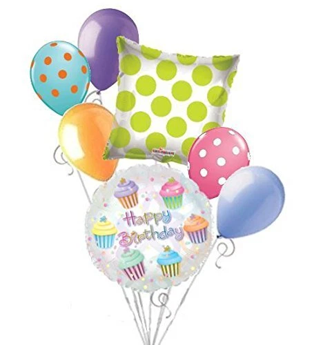 Decoração de festa balão feliz aniversário cupcake colorido fosco 7 peças - Imagem 1 de 4