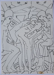 Zeichnung Federzeichnung Tinte Personen Akte Männer Frauen Edvard Frank Nachlass - Picture 1 of 9