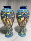 Lot Of 2  Ware Dragon Fly Vase; Looks Like Stained Glass; Jeanne Mcdougall
