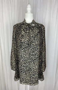 Love Ady Size S Beige Black Animal Print Tie V Neck Pullover Tunic Blouse New - Picture 1 of 10