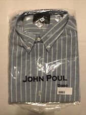 John Poul Uomo Men’s Blue - White/Green Striped Dress Shirt Size 43/44