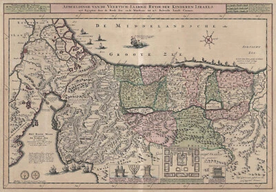Antique Map "Veertich-Iaarige Reyse der Kinderen Israels" (Holy Land) Shut, 1721 - Image 1 of 4