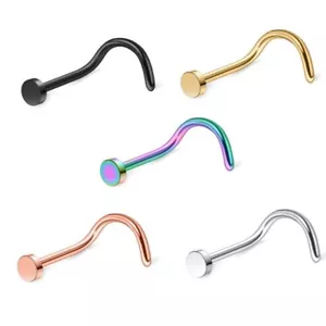 2-8PCS 20g Nose Stud Plain Flat Top Screw Shape Surgical Steel Piercing - Picture 1 of 2