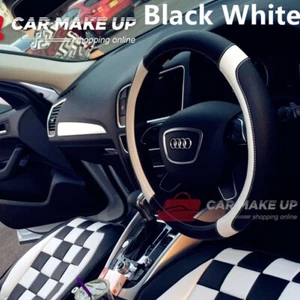 Black White car steering wheel cover universal PU leather steering wheel cover - Picture 1 of 6
