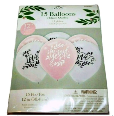 Amscan 15 Wedding Balloons "She Said Yes" "Love" Pink White New NWT Helium 12" - Image 1 of 3