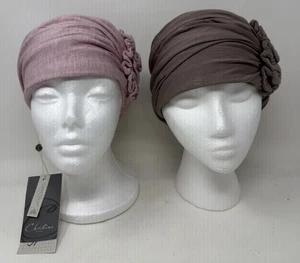Christine Kopfbedeckungen 2er Set Lotus Turban Braun Taupe & Rose Melange Rosa Neu - Bild 1 von 7