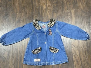 VTG Mickey’s Stuff For Kids Girls Minnie Cheetah Print Denim Jean Jacket 3T? - Picture 1 of 13