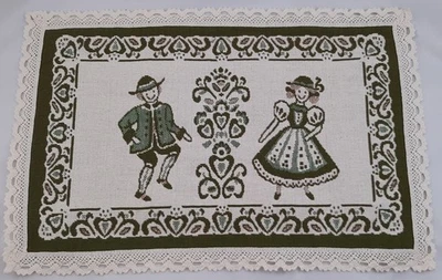 Set Of 4 Vintage Austrian Folkart Dancers Woven Tapestry Lace Placemats - Image 1 of 4