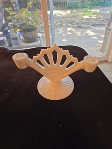 Fostoria Arlington Milk Glass Double Candlestick Holder Art Deco Style MCM 8"x6" - Picture 1 of 7