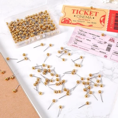 800pcs Push Pin Map Pins, Short Round Head Map Tacks Gold Small Pins for Trav... - Image 1 of 4