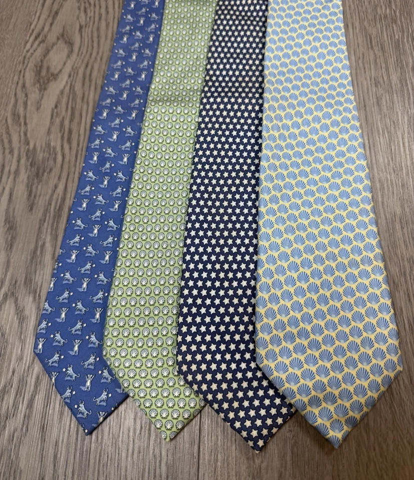 Галстук Vineyard Vines 100% шелк лот из 4 звезд бычьего медведя раковины сделано в США принт повсюду - Изображение 1 из 4