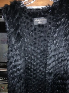 Linda Richards Luxury Black Rabbit Fur Vest Sleeveless Wm Sz S - Picture 1 of 4