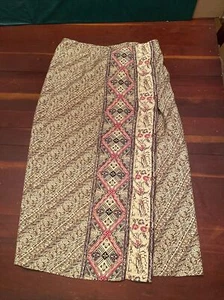 Dana Buchman 100% SILK Maxi Skirt Floral & Geometric Beige Red & Black Size 8 - Picture 1 of 24