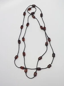 Vintage artisan genuine dark Baltic cognac Amber long modernist necklace    - Bild 1 von 4