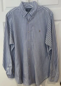 Ralph Lauren Size 16 34/35 Mens Dress Shirt Button Down Classic Fit Blue White - Picture 1 of 5