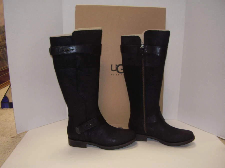 UGG Australia Dayle Tall Black Leather Riding BOOTS Sz 7