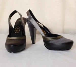 Ash Brown Green Satin Fabric Heels EU 37 UK 4 - Bild 1 von 12
