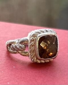 Judith Ripka 925 Sterling Silver Citrine Crystal Unisex Ring Great Cond Size 8