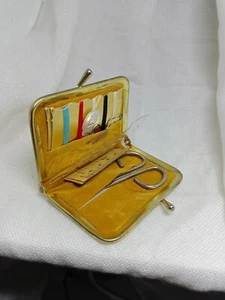 Vintage Miniature Ladies Travel Sewing Kit In Gold Colored Pocket Purse - Picture 1 of 4