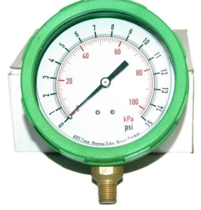 Manómetro de presión de aire con estuche de color - Verde-4" - 0-15 PSI - Nuevo-1/4" NPT 4EFG9 - Imagen 1 de 3