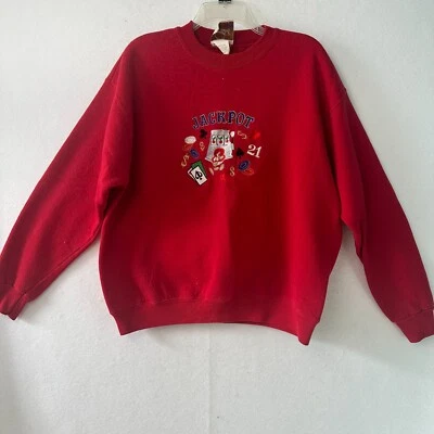 Peanut Butter Jelly Sweatshirt Womens M Red Casino slot machine embroidered VTG - Image 1 of 4